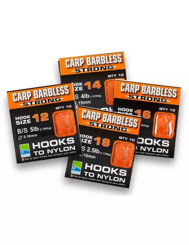 Preston BARBLESS CARP STRONG HOOKS TO NYLON - SIZE 16 (10) 3 Preston BARBLESS CARP STRONG HOOKS TO NYLON - SIZE 16 (10)