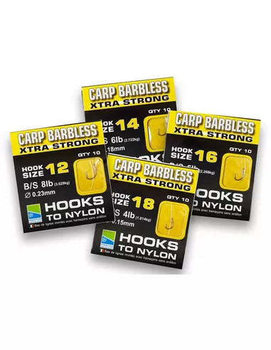 Preston BARBLESS CARP XTRA STRONG HOOKS TO NYLON - SIZE 14 (10) 3 Preston BARBLESS CARP XTRA STRONG HOOKS TO NYLON - SIZE 14 (10)