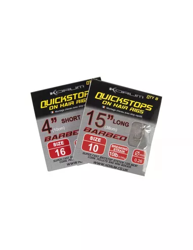 KORUM QUICKSTOPS ON HAIR RIGS - BARBED - SIZE 16 (10) 3 KORUM QUICKSTOPS ON HAIR RIGS - BARBED - SIZE 16 (10)