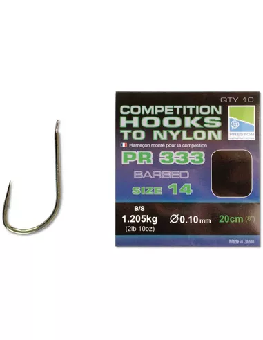 PRESTON COMPETITION PR333 HOOKS TO NYLON SIZE 14 (10) 3 PRESTON COMPETITION PR333 HOOKS TO NYLON SIZE 14 (10)